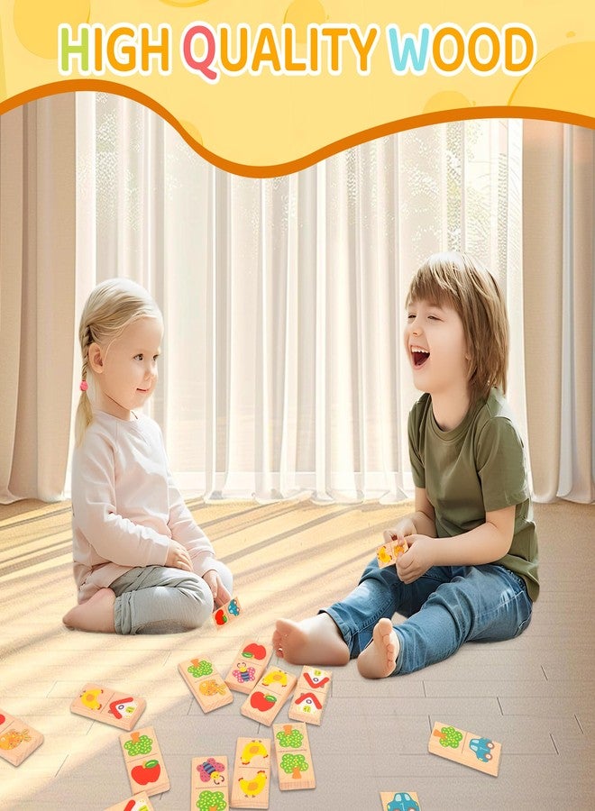 Busaurus 28 Pcs Wooden Domino Puzzle Game - Multicolor Fruit & Animal Design, Educational Family Logic and Thinking Skill Development Toy, Children's Dominoes with Pictures, Gifts for Preschool and Age 3+ - Image 4